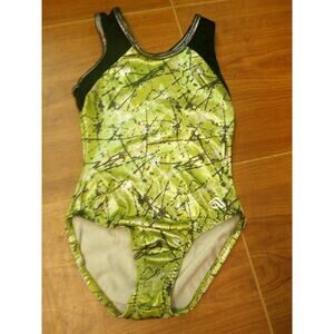 Dance Gymnastics Leotard by Alpha Factor Green Silver Medium Child